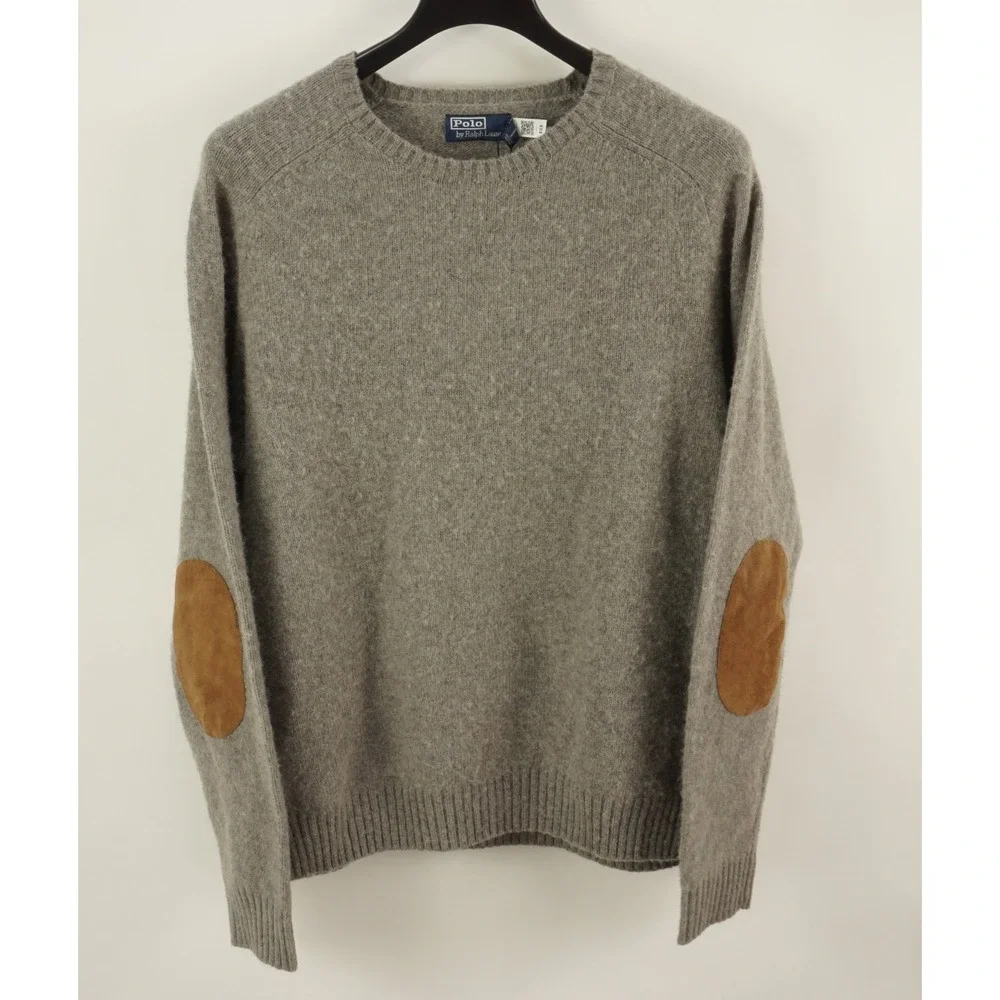 $398 Polo Ralph Lauren Wool Suede Elbow Patch Country Crew Sweater Mens 2XL Gray